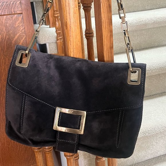 Roger Vivier Metro Shoulder Bag in brown suede - Picture 3 of 8